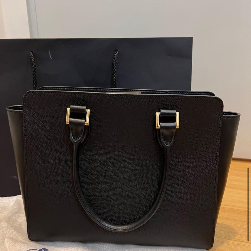 Prada Saffiano Borsa Black Leather Shoulder Tote Handbag 1BA113 - Picture 3 of 10